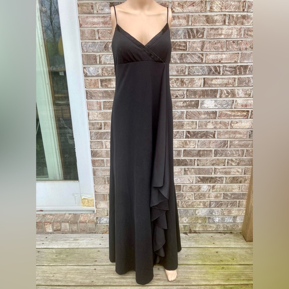 Black Beaded Y2K Ruffle 13/14 Draped Prom Dress - Picture 4 of 12